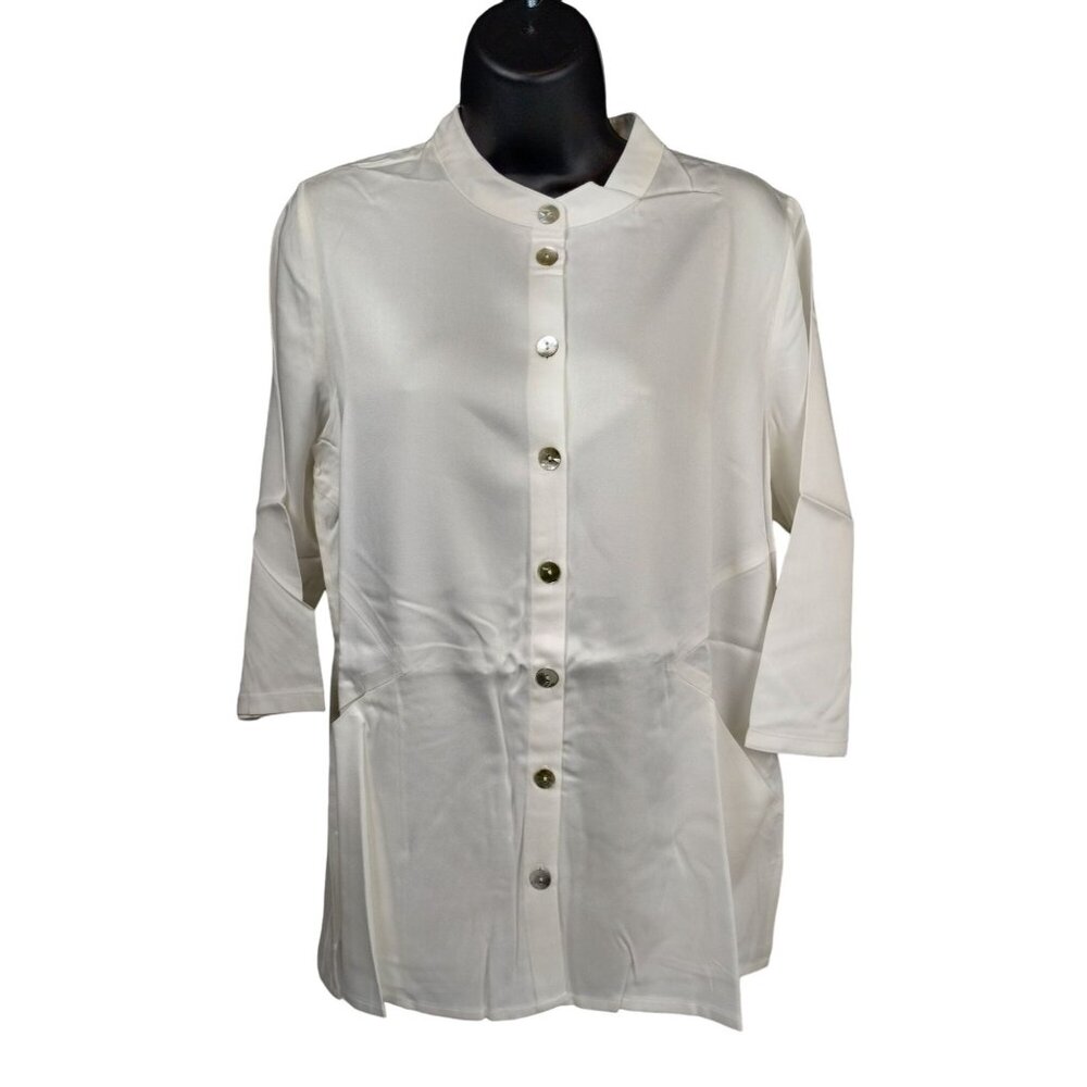 Soft Surroundings Womens White Button-Up 3/4 Sleeve Tunic